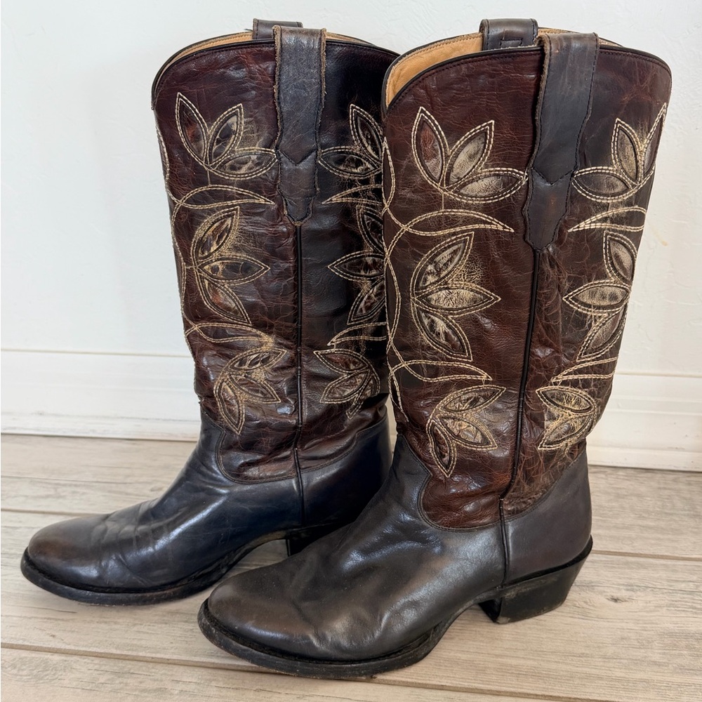Stetson Brown and Black Leather Cowboy Boots